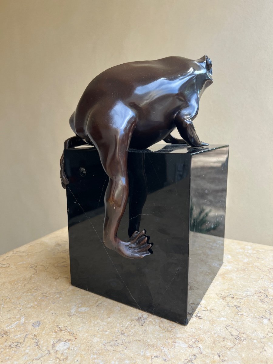 Animal Bronze Hyperrealism Frog Black Marble Base -photo-4