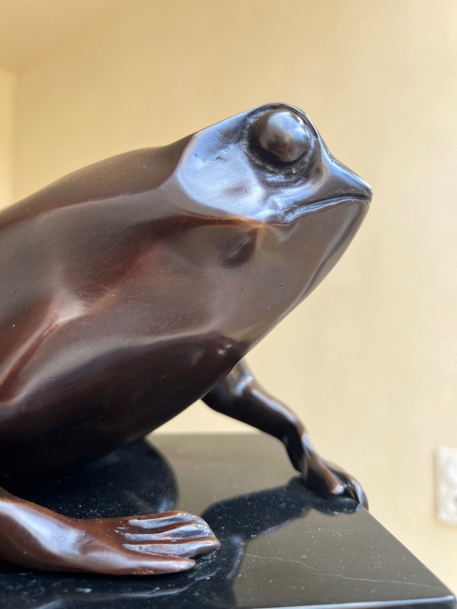 Animal Bronze Hyperrealism Frog Black Marble Base -photo-6
