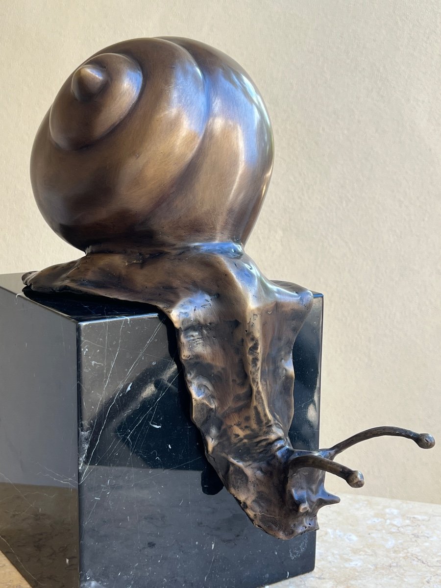 Animal Bronze Hyperrealism Snail Black Marble Base -photo-2
