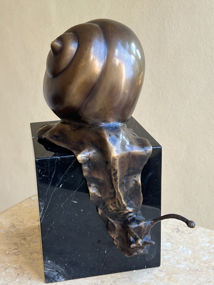 Animal Bronze Hyperrealism Snail Black Marble Base -photo-6