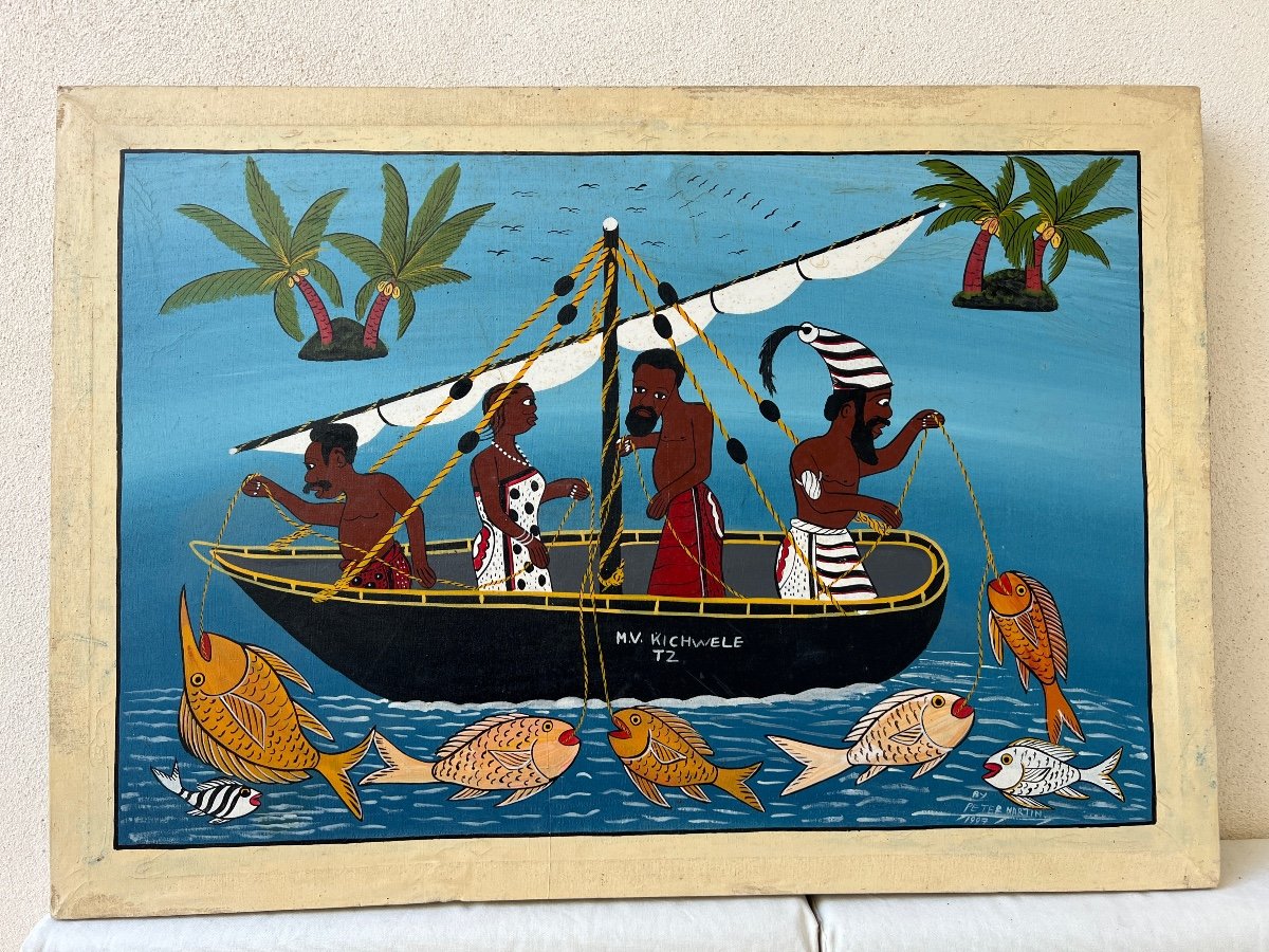 Martin Peter Tanzania Fishing Boat Oil On Canvas 