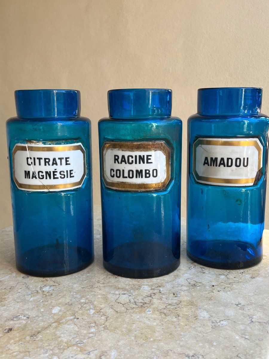 3 Blue Pharmacy Pots XIX Century -photo-1