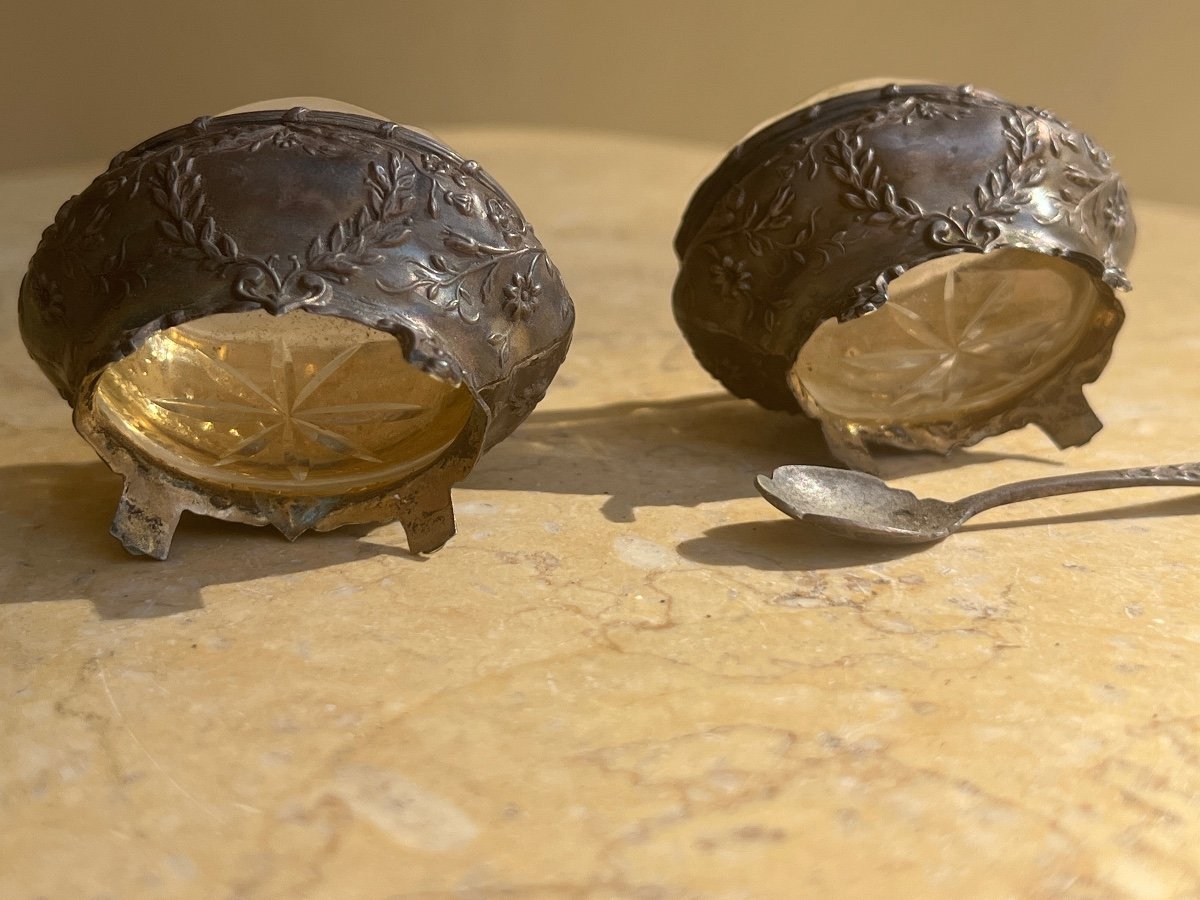 Salière Et Poivrier Argent Et Cristal 19 E Siècle -photo-2