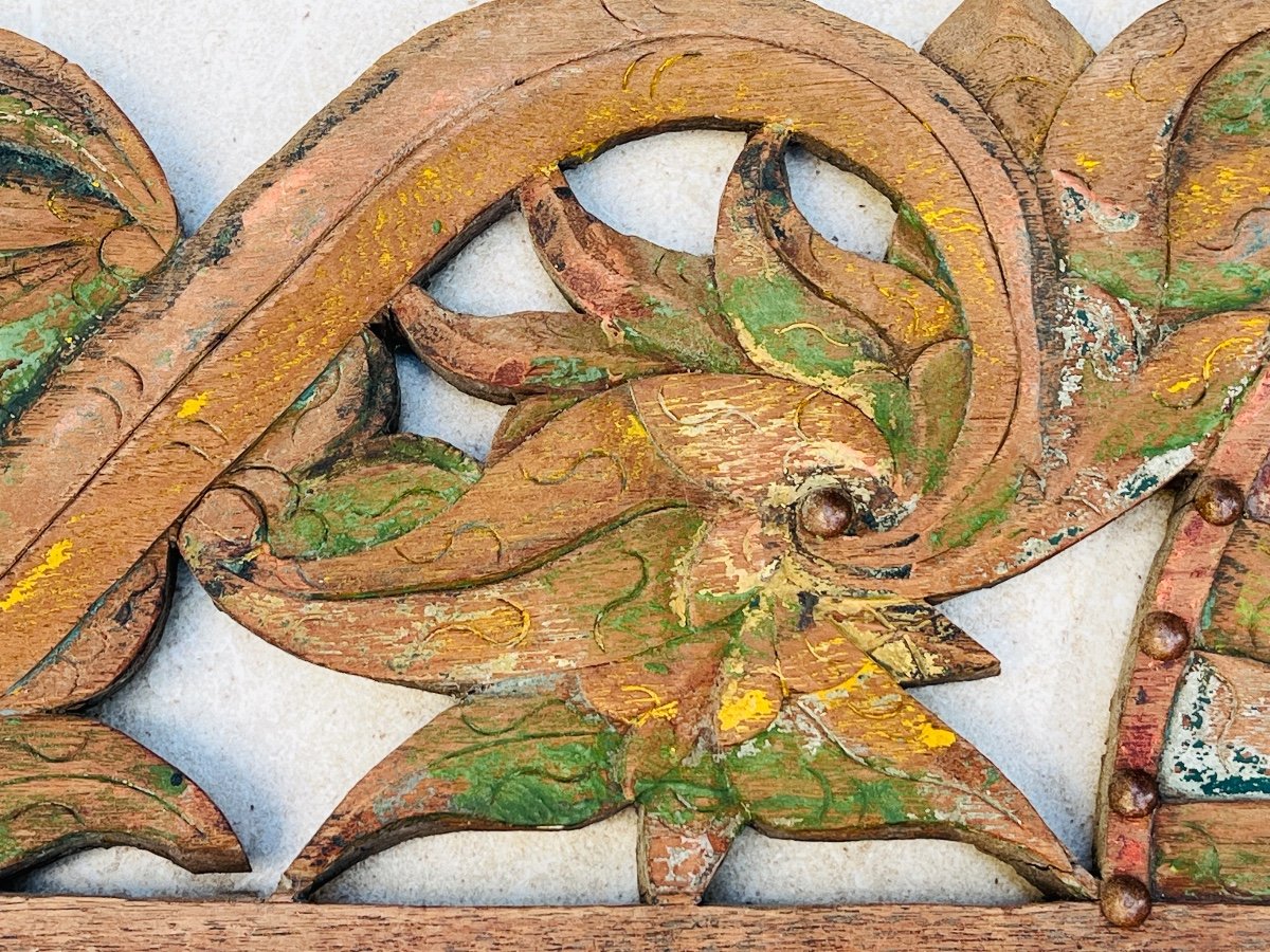 Grande Boiserie Balinaise Teck Polychrome XIX Siècle -photo-5