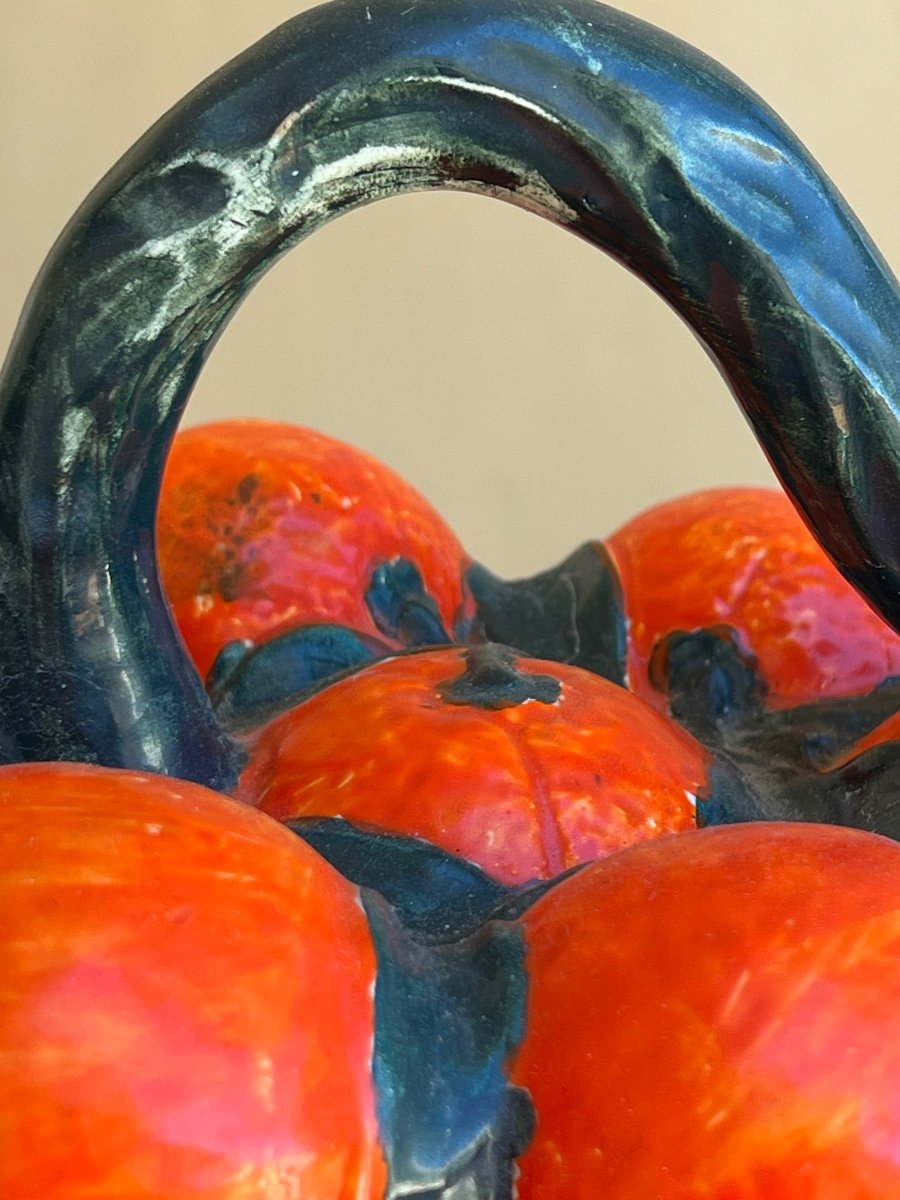 Barbotine Carafe With Clementine Decor XX Century -photo-2