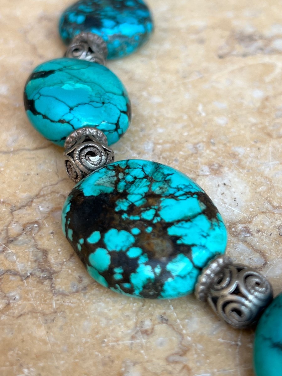 Collier Ras De Cou Turquoise Et Argent -photo-3