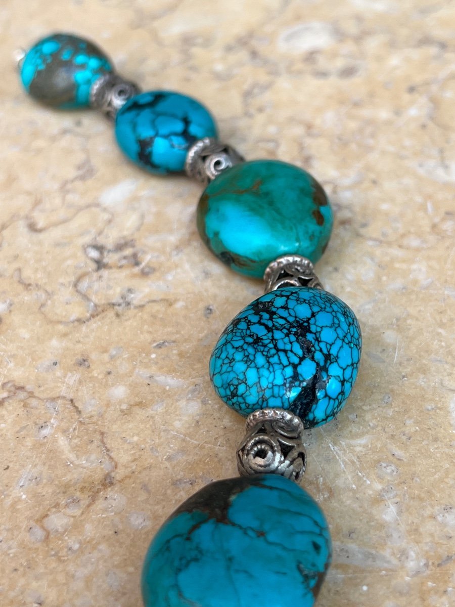 Collier Ras De Cou Turquoise Et Argent -photo-8