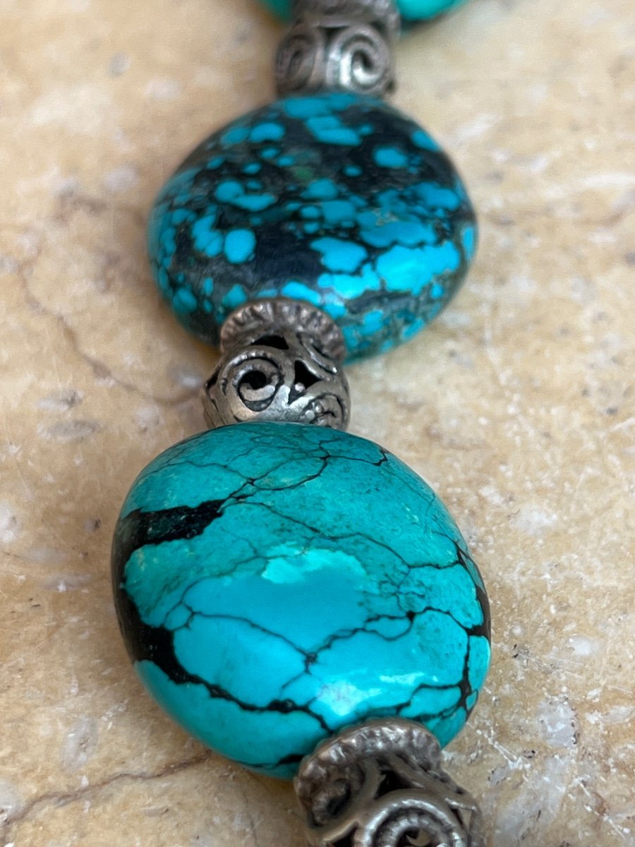 Collier Ras De Cou Turquoise Et Argent 