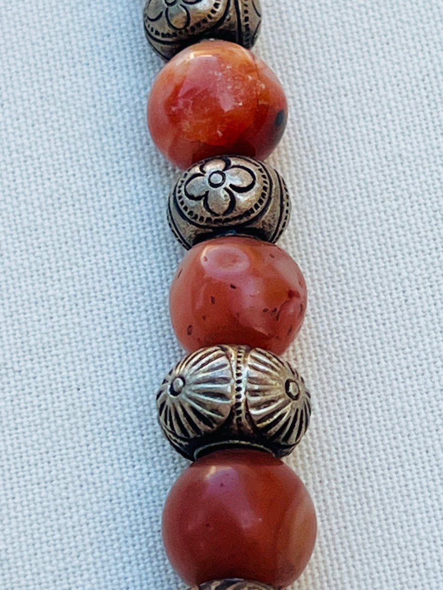 Collier Ras De Cou Cornaline Et Perles D’argent Birmanie -photo-1