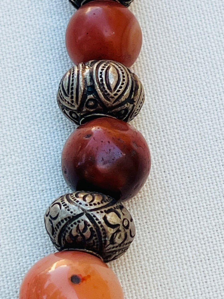 Collier Ras De Cou Cornaline Et Perles D’argent Birmanie -photo-2
