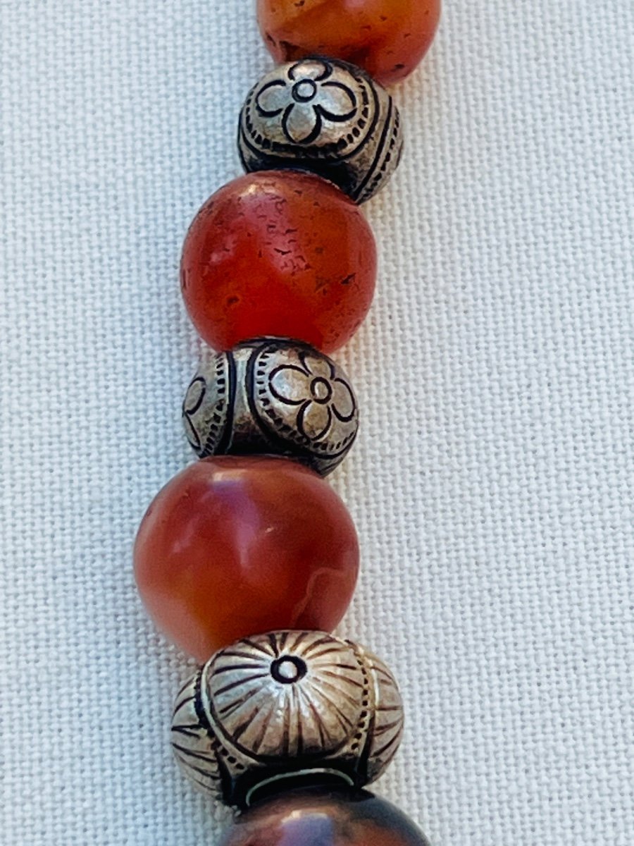 Collier Ras De Cou Cornaline Et Perles D’argent Birmanie -photo-3
