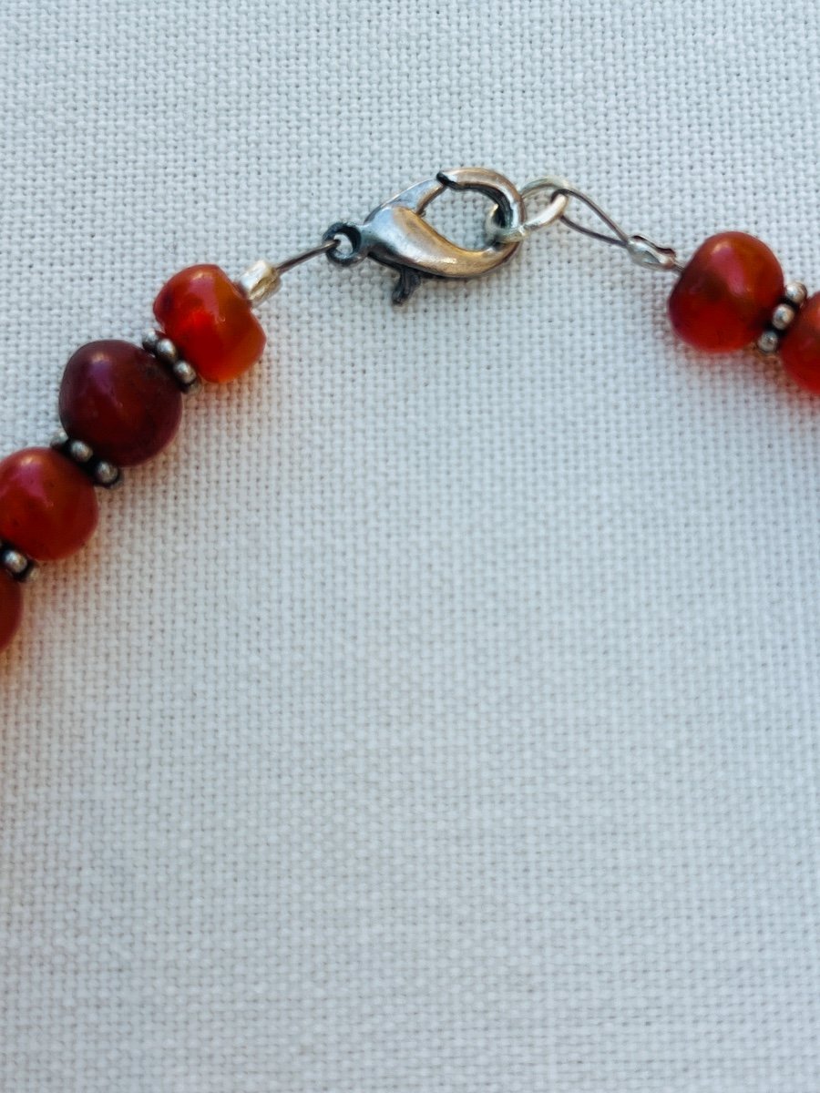 Collier Ras De Cou Cornaline Et Perles D’argent Birmanie -photo-4
