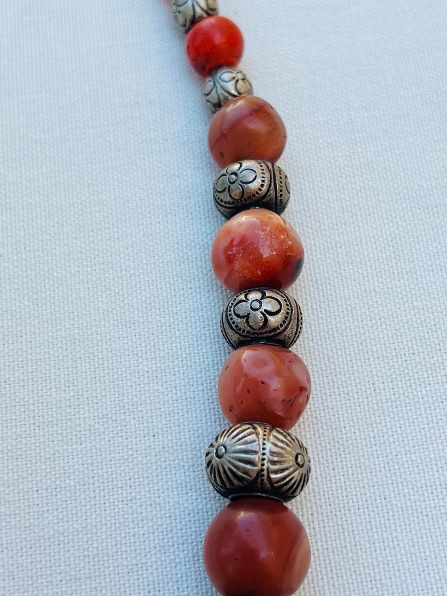 Collier Ras De Cou Cornaline Et Perles D’argent Birmanie -photo-7