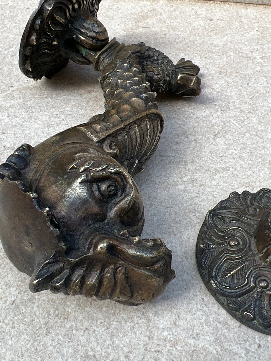 Door Knocker Model Dolphin In Bronze Foundry Mandalay 20th Century -photo-3
