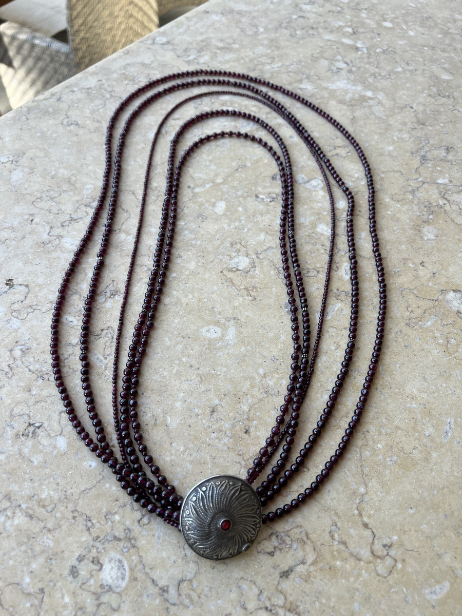 Collier De Perles De Grenat Et D’argent Birmanie -photo-2