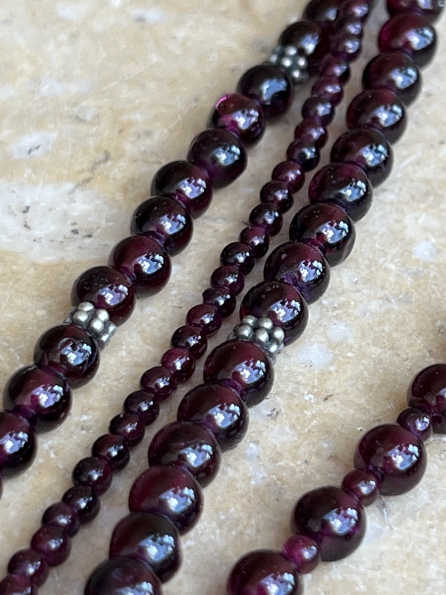 Collier De Perles De Grenat Et D’argent Birmanie -photo-3