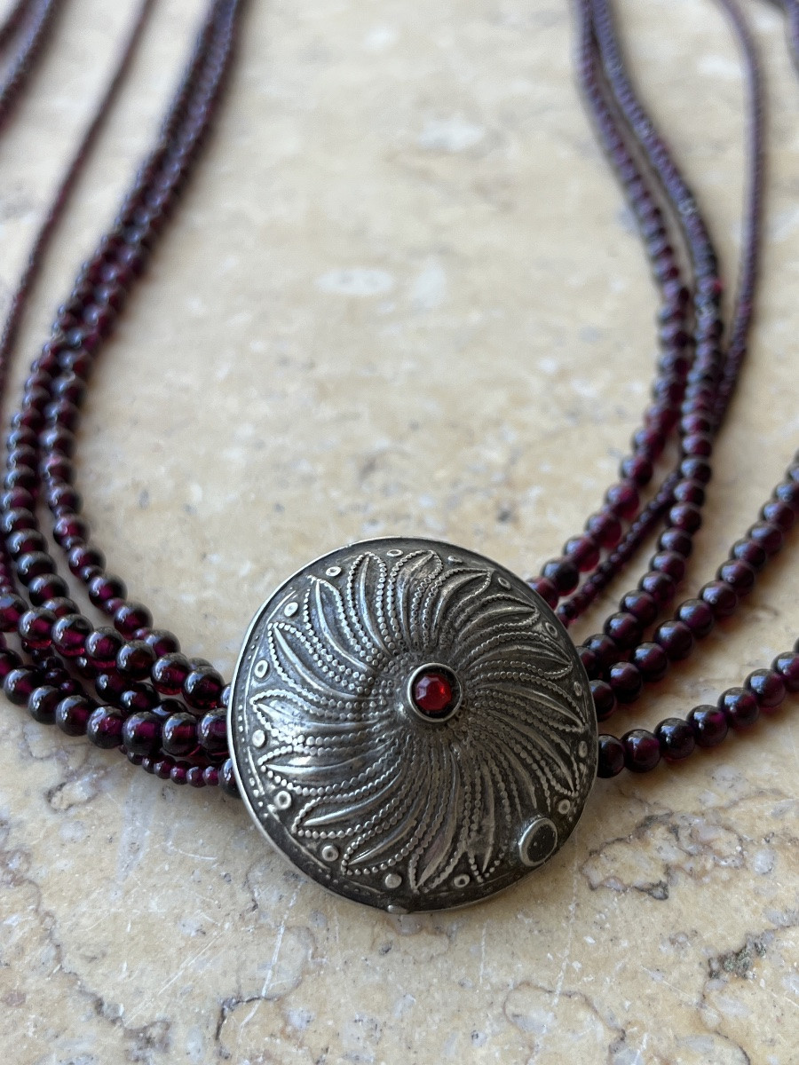 Collier De Perles De Grenat Et D’argent Birmanie -photo-4