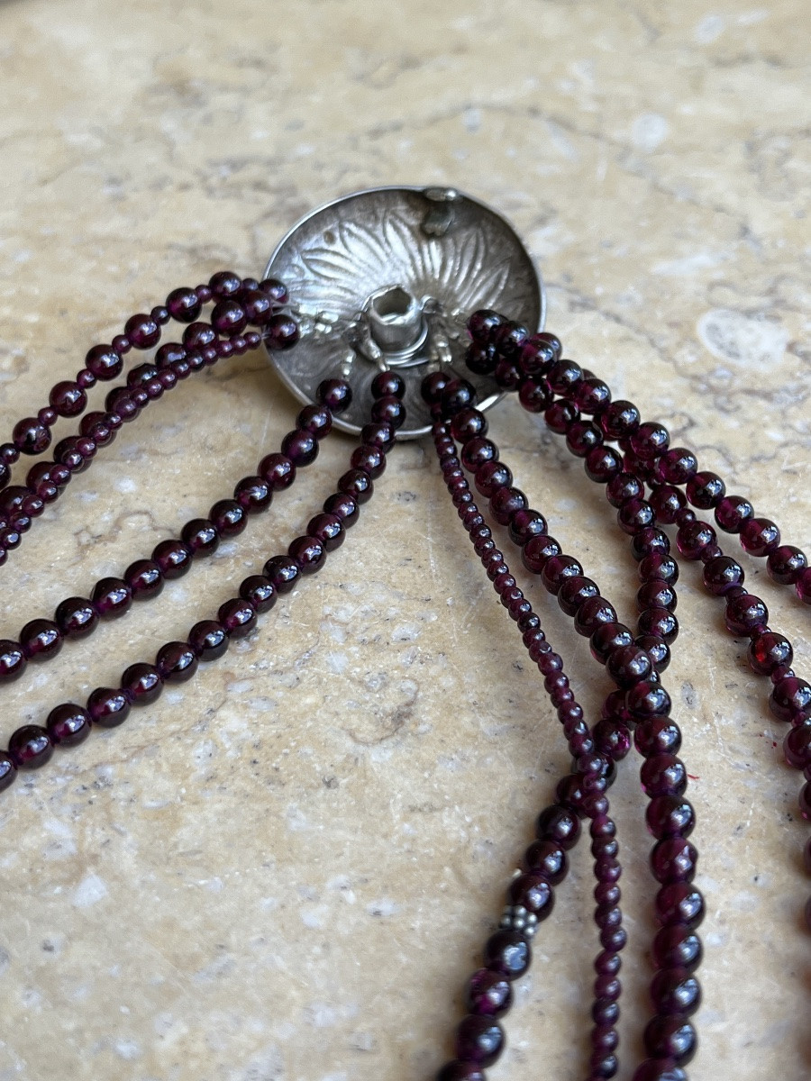 Collier De Perles De Grenat Et D’argent Birmanie -photo-3