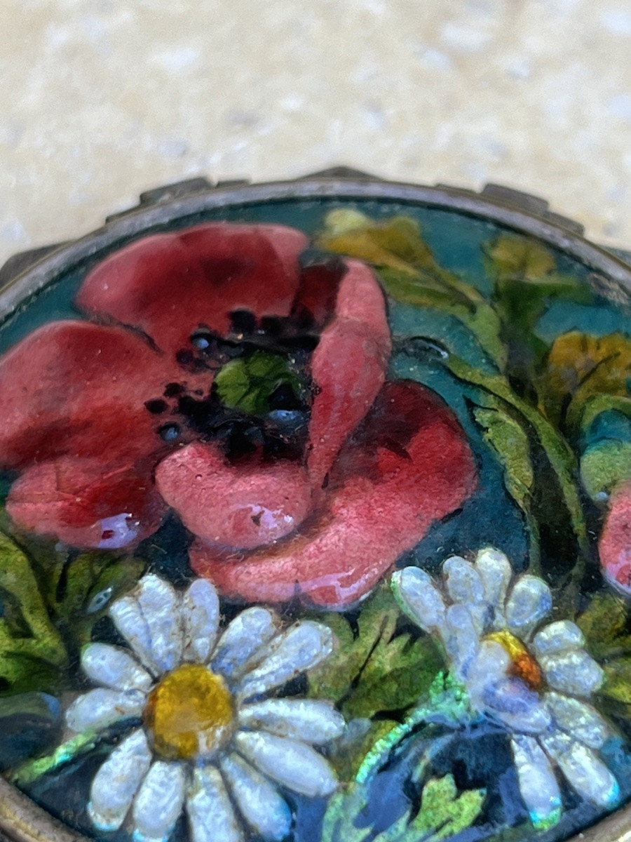 Broche émail de limoges décor fleurs et argent estampillé thoumieux-photo-2