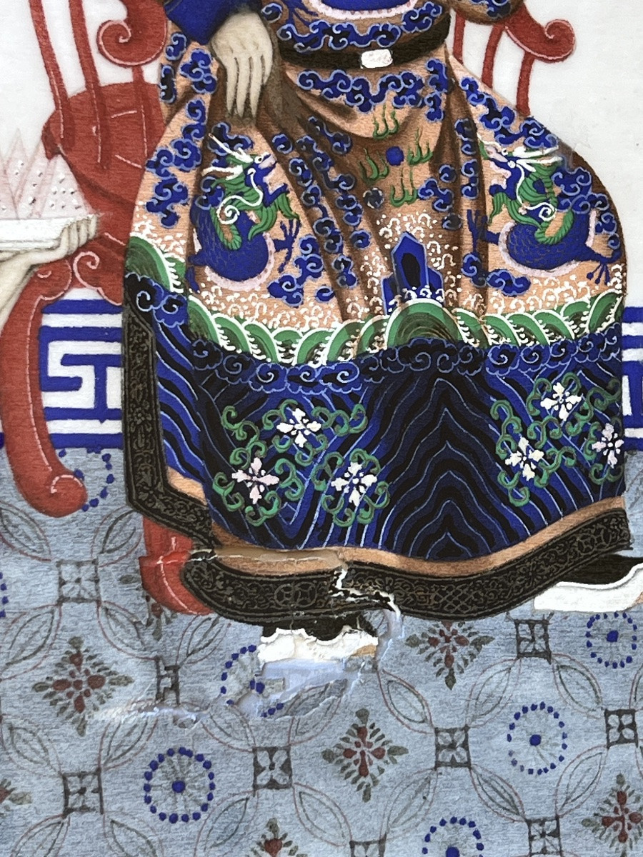 Dignitaire Peinture sur papier de riz milieu 19 e siècle Chine -photo-5