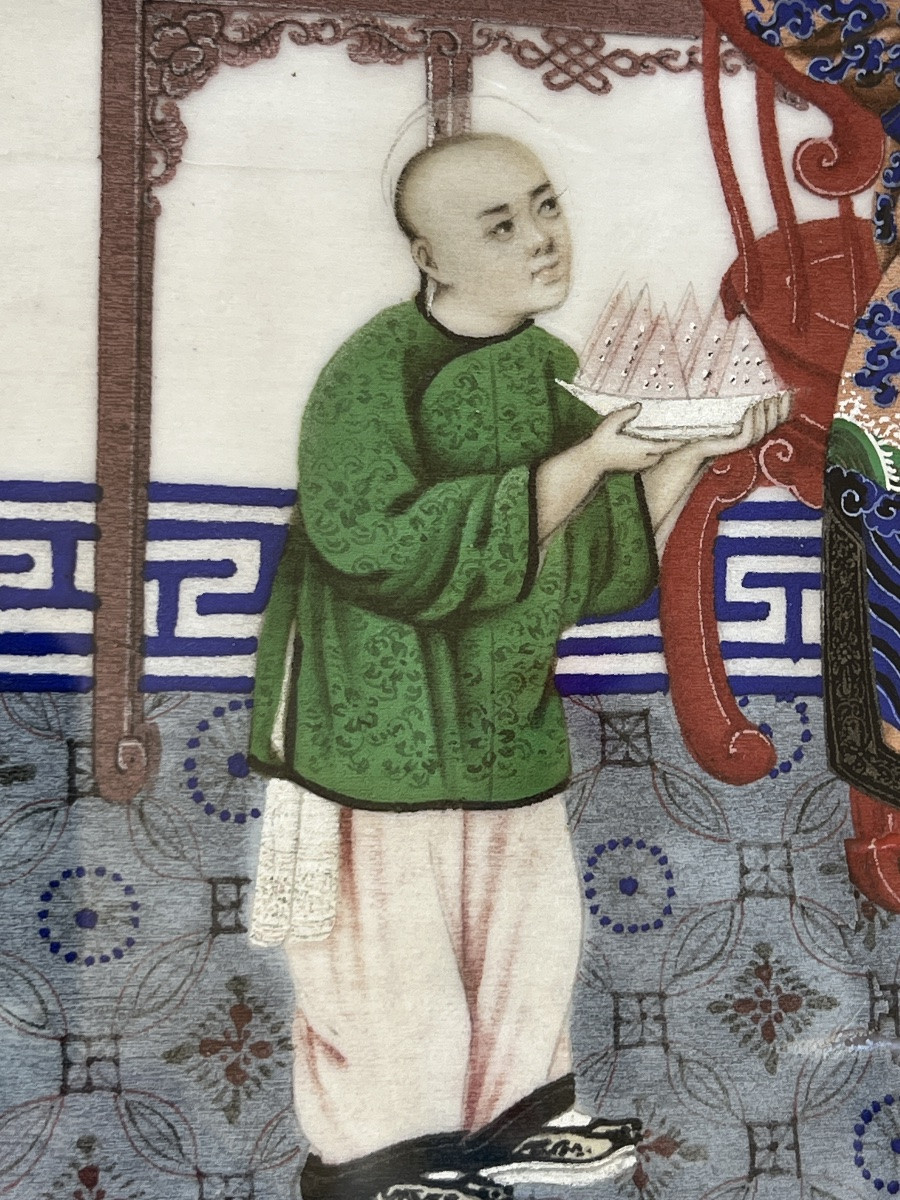 Dignitaire Peinture sur papier de riz milieu 19 e siècle Chine -photo-7