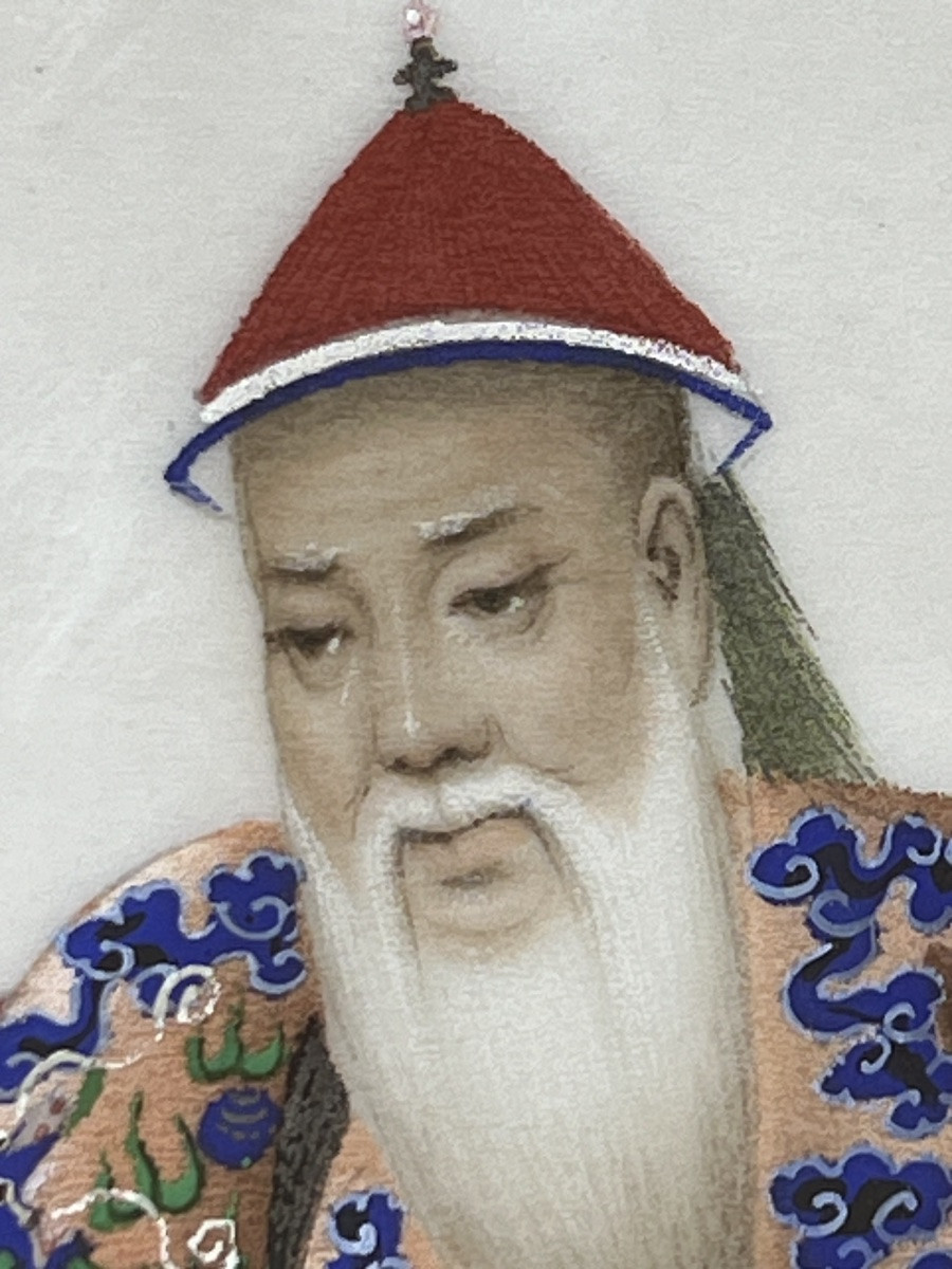 Dignitaire Peinture sur papier de riz milieu 19 e siècle Chine -photo-8