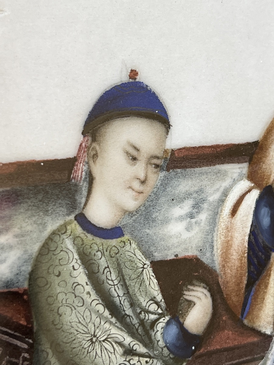 Peinture sur papier de riz fumerie d’opium milieu 19 e siècle Chine -photo-3