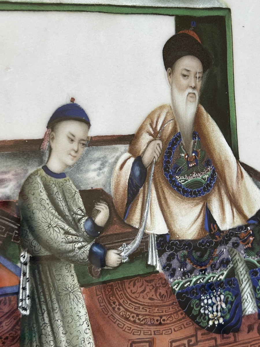 Peinture sur papier de riz fumerie d’opium milieu 19 e siècle Chine -photo-3