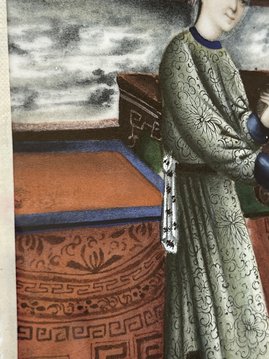 Peinture sur papier de riz fumerie d’opium milieu 19 e siècle Chine -photo-4