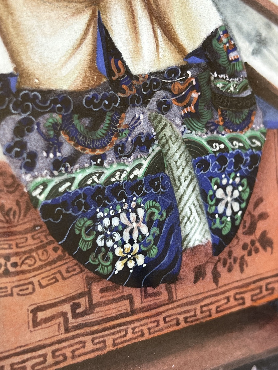 Peinture sur papier de riz fumerie d’opium milieu 19 e siècle Chine -photo-6