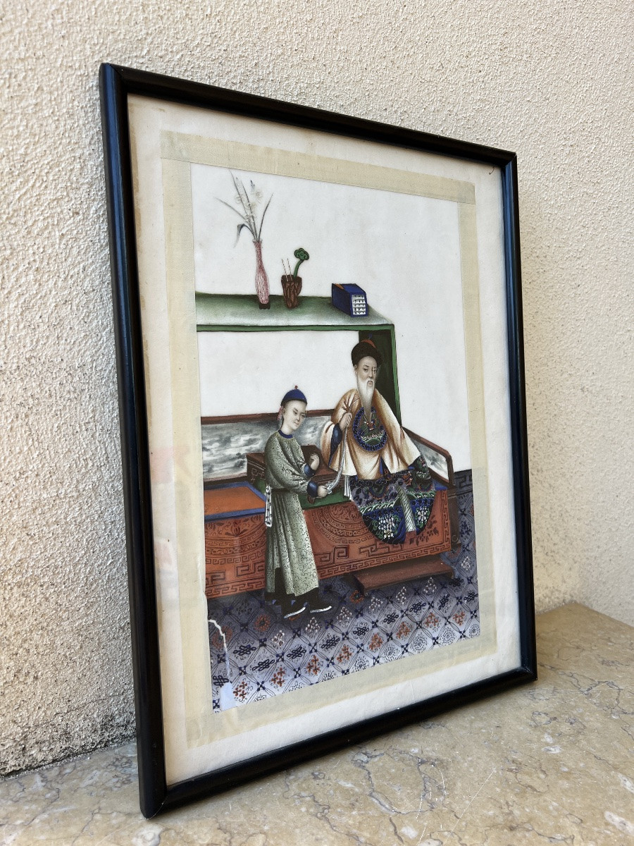 Peinture sur papier de riz fumerie d’opium milieu 19 e siècle Chine -photo-8