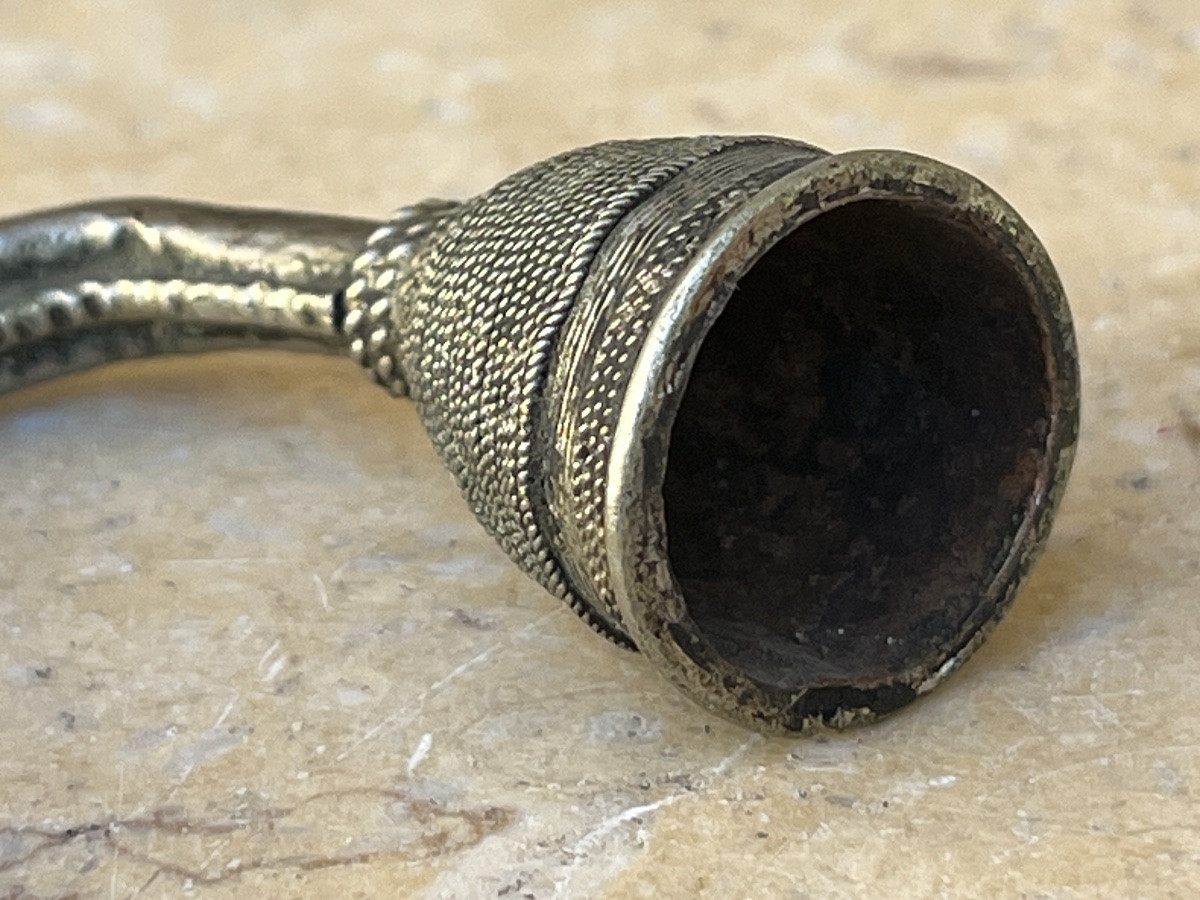 Pipe à opium en argent filigrane, fin 19 siècle , tribu Wa Birmanie -photo-2