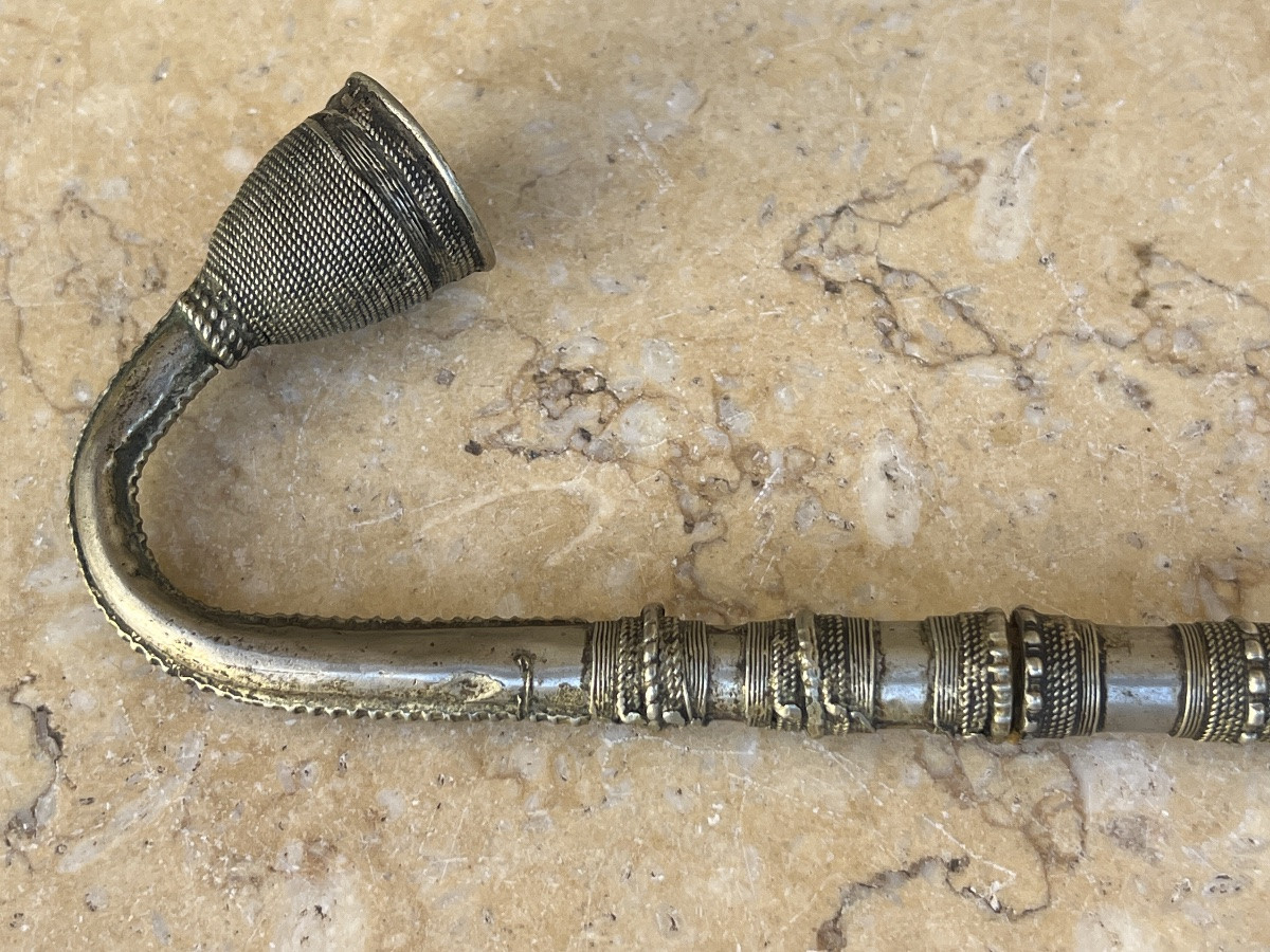 Pipe à opium en argent filigrane, fin 19 siècle , tribu Wa Birmanie -photo-4