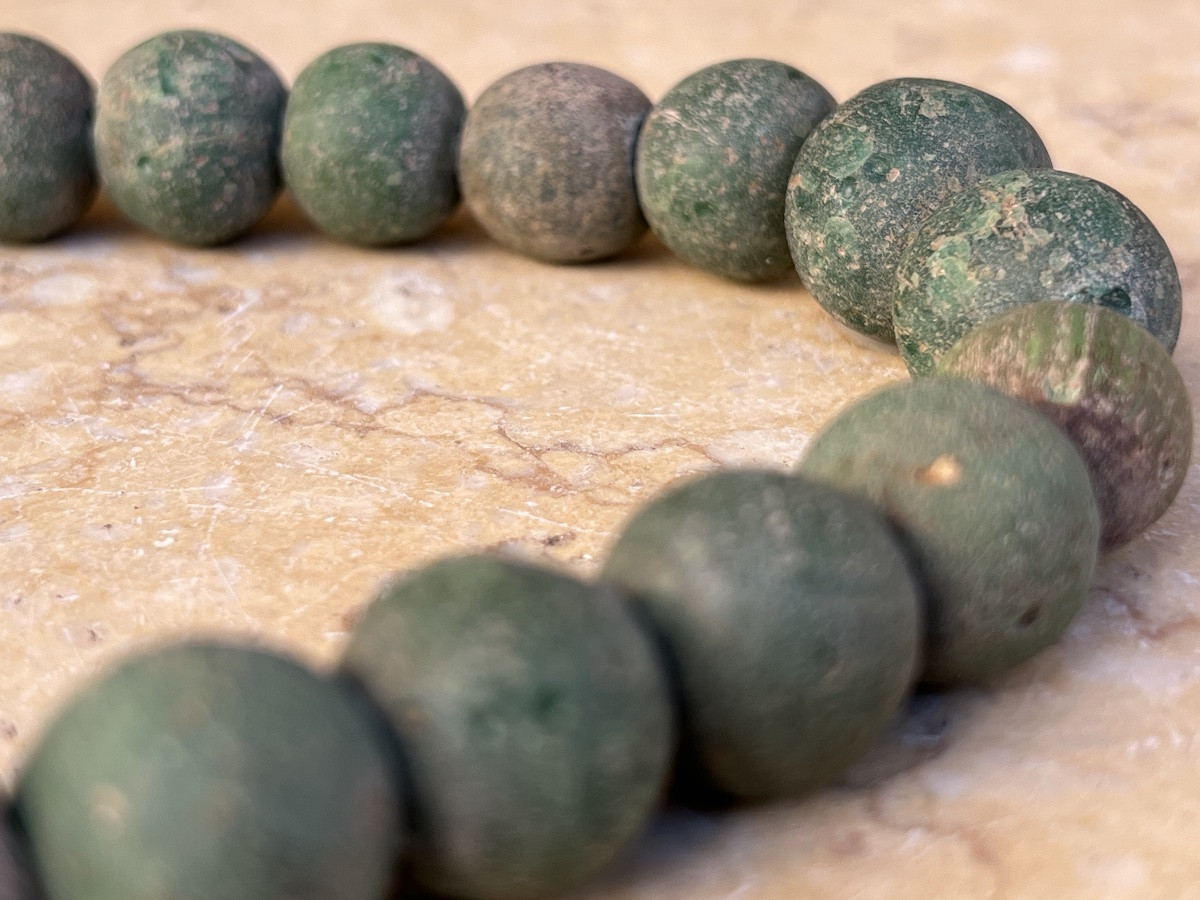 Collier de pate de verre verte de fouille ethnie Lisu Birmanie -photo-1
