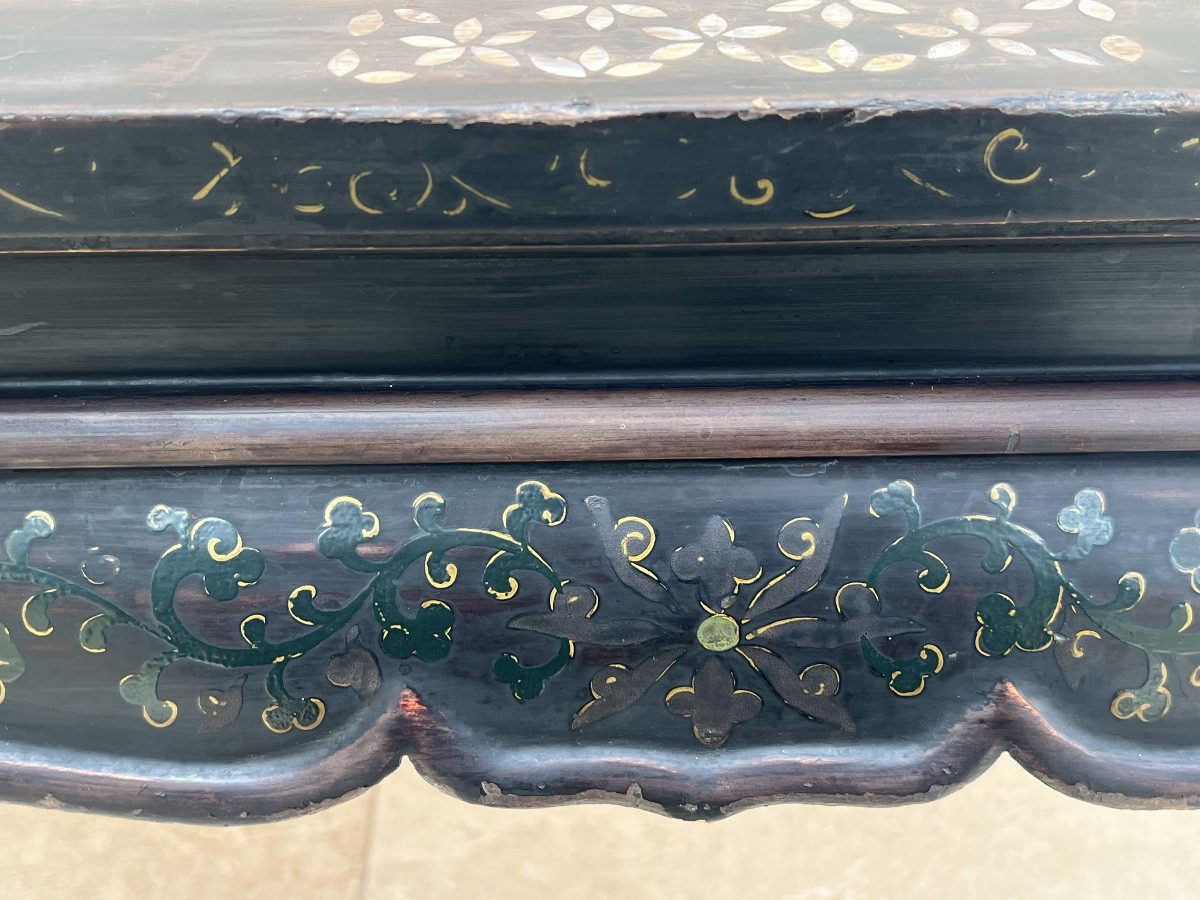 Table basse chinoise à décor personnage jade et os xx e siècle -photo-1
