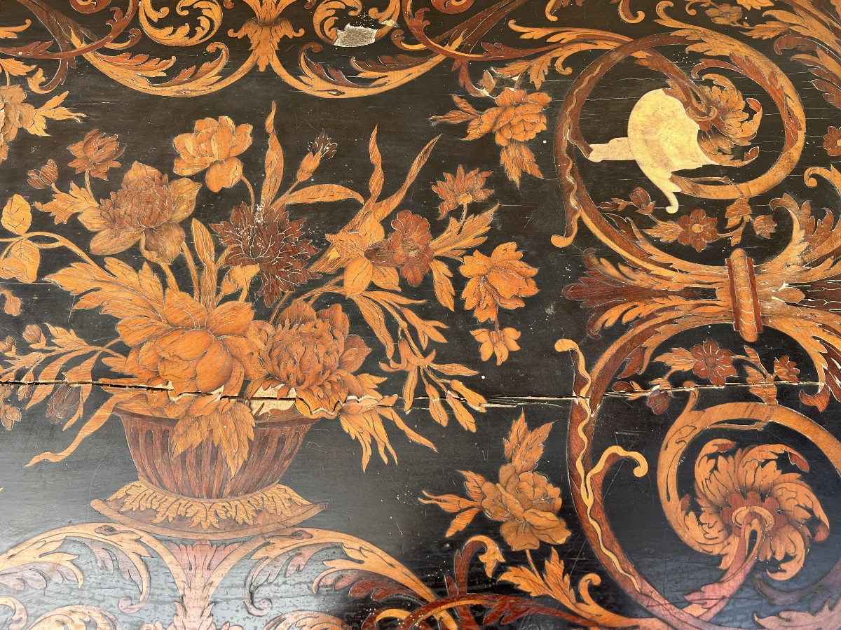 Bureau hollandais Napoléon III marqueterie de fleurs époque 19e siècle -photo-2