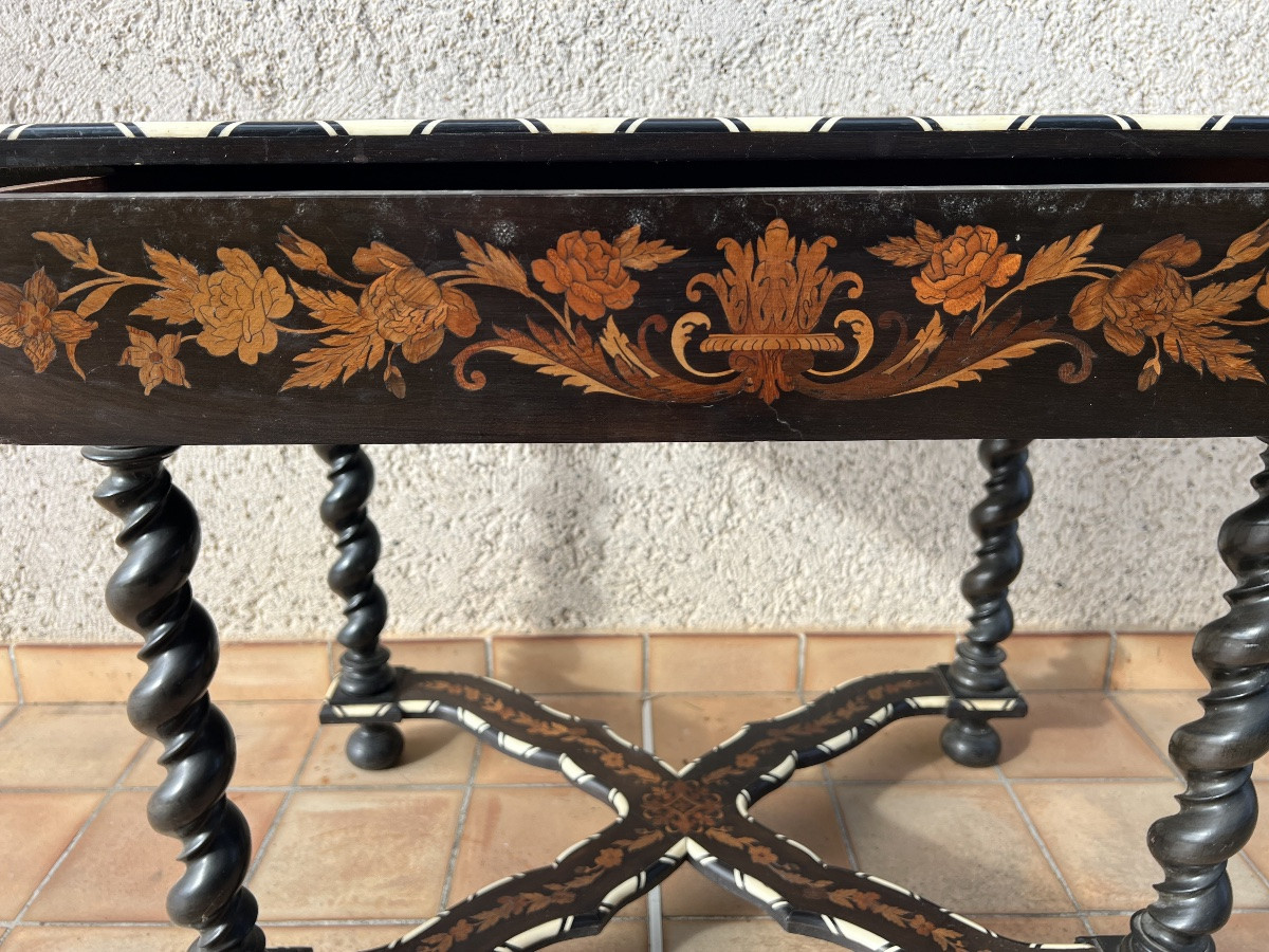 Bureau hollandais Napoléon III marqueterie de fleurs époque 19e siècle -photo-4