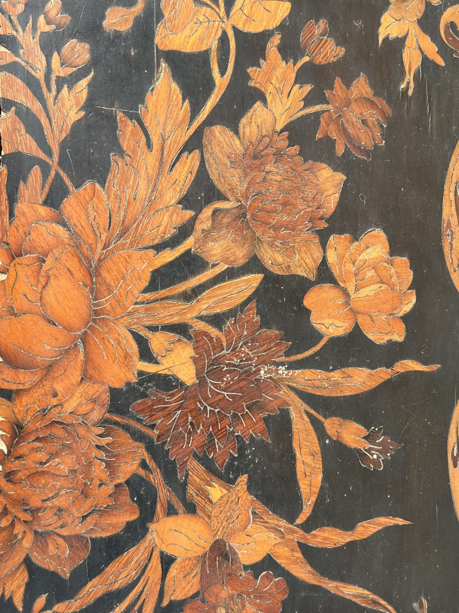 Bureau hollandais Napoléon III marqueterie de fleurs époque 19e siècle -photo-3