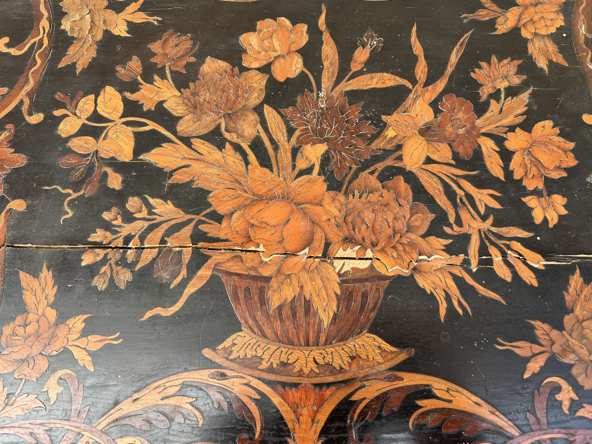 Bureau hollandais Napoléon III marqueterie de fleurs époque 19e siècle -photo-6