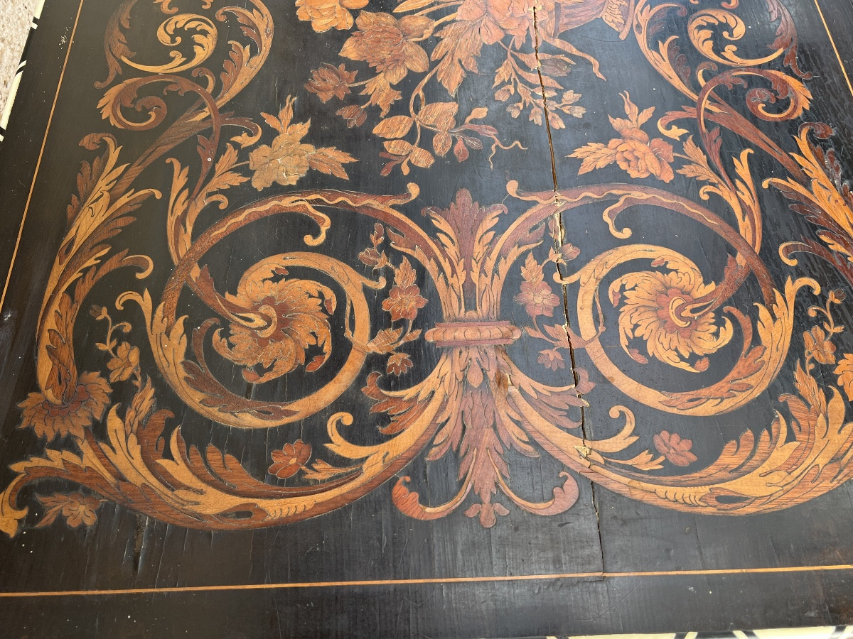 Bureau hollandais Napoléon III marqueterie de fleurs époque 19e siècle -photo-8