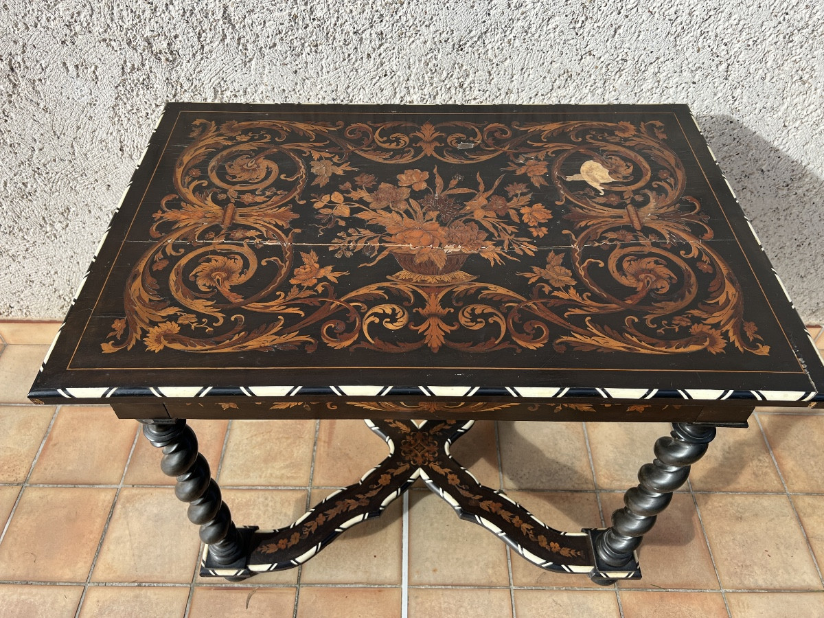 Bureau hollandais Napoléon III marqueterie de fleurs époque 19e siècle 