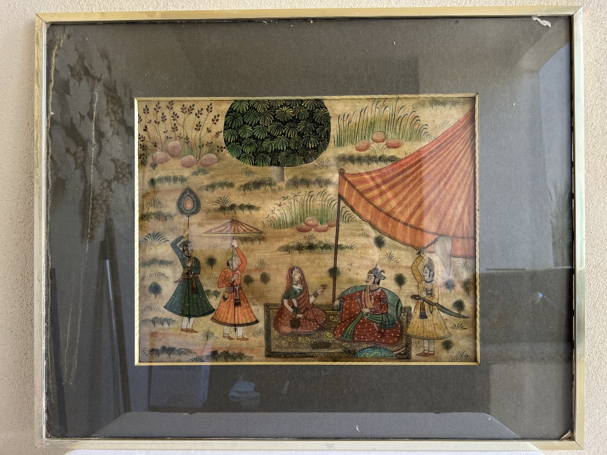 Peinture orientaliste sur soie indienne « le Maharajah » fin 19 eme siècle -photo-2