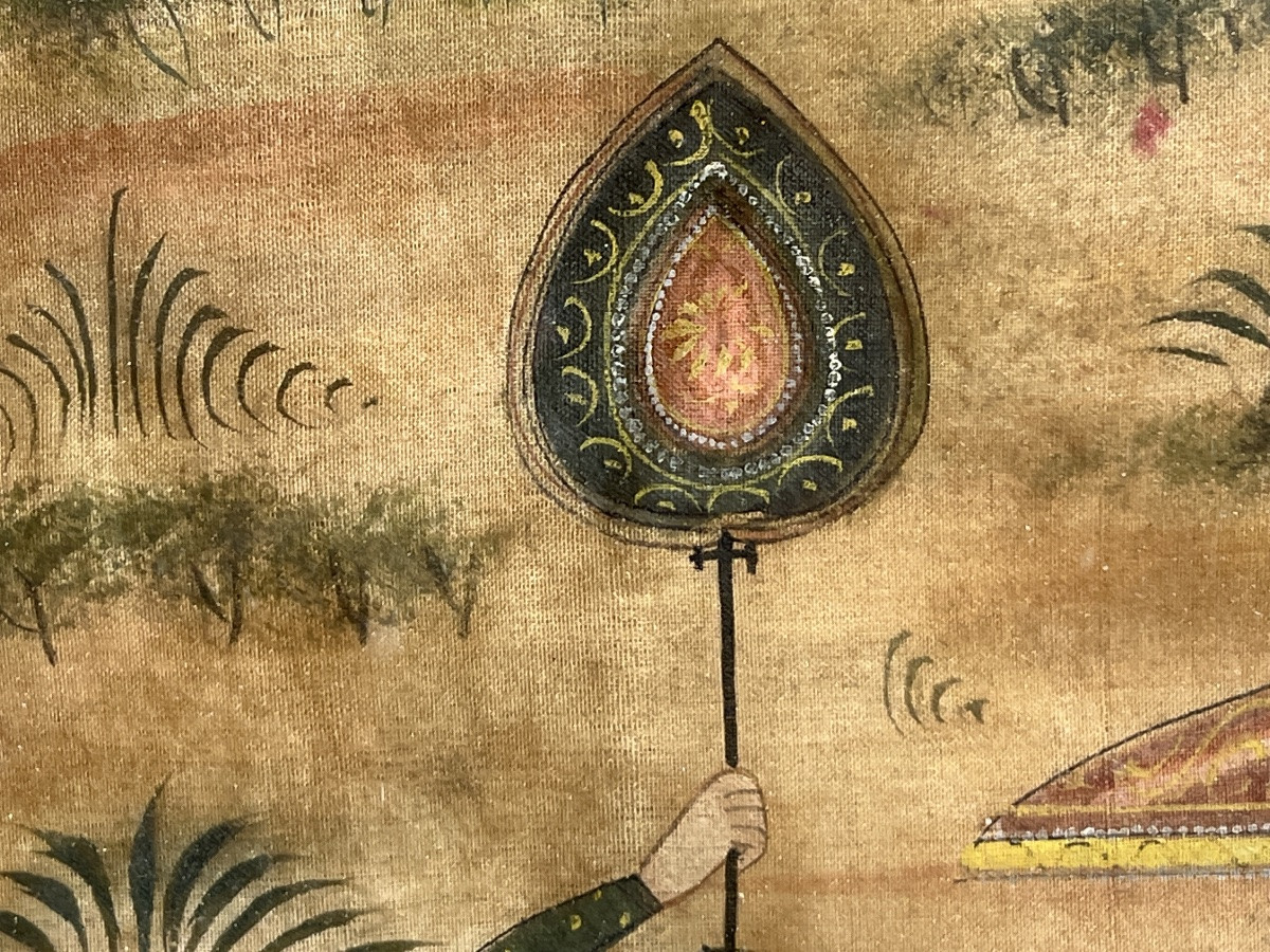 Peinture orientaliste sur soie indienne « le Maharajah » fin 19 eme siècle -photo-3