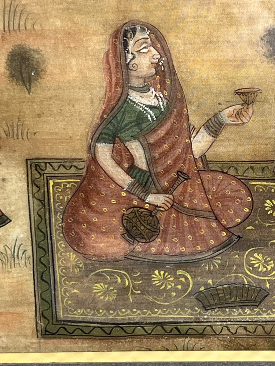 Peinture orientaliste sur soie indienne « le Maharajah » fin 19 eme siècle -photo-6