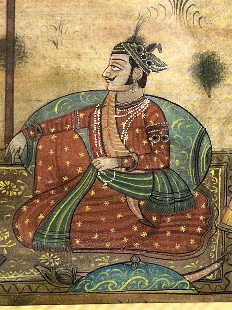 Peinture orientaliste sur soie indienne « le Maharajah » fin 19 eme siècle 
