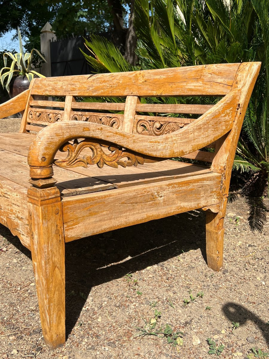 Large Balinese Teak Bench, Late 19th Century-photo-4