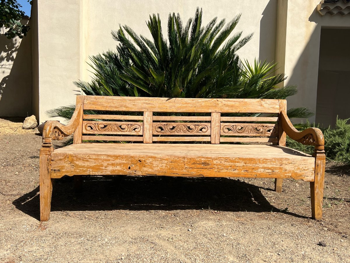 Large Balinese Teak Bench, Late 19th Century-photo-6