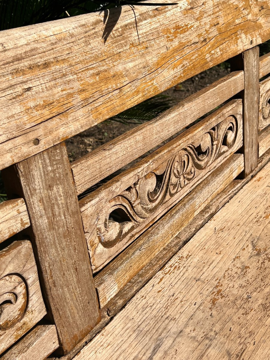 Large Balinese Teak Bench, Late 19th Century-photo-8
