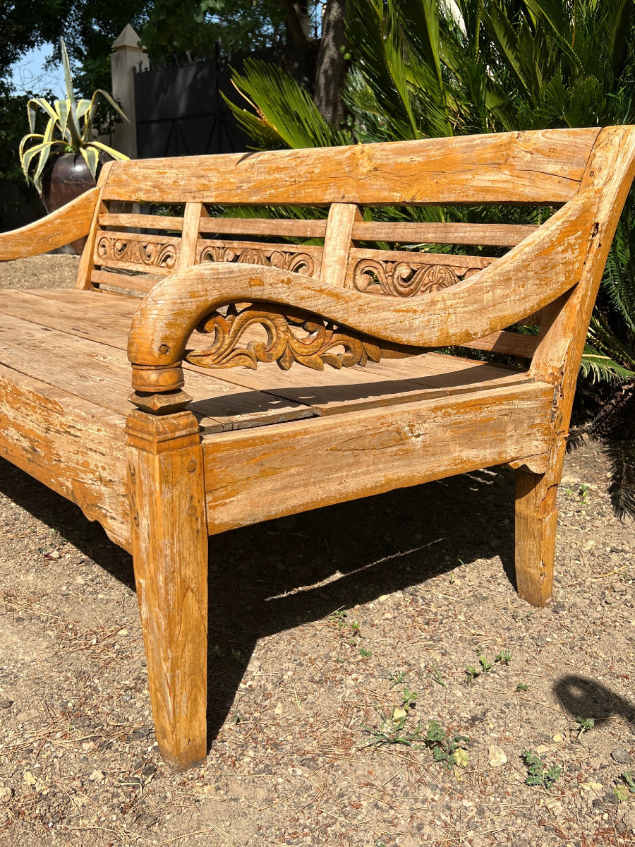 Large Balinese Teak Bench, Late 19th Century