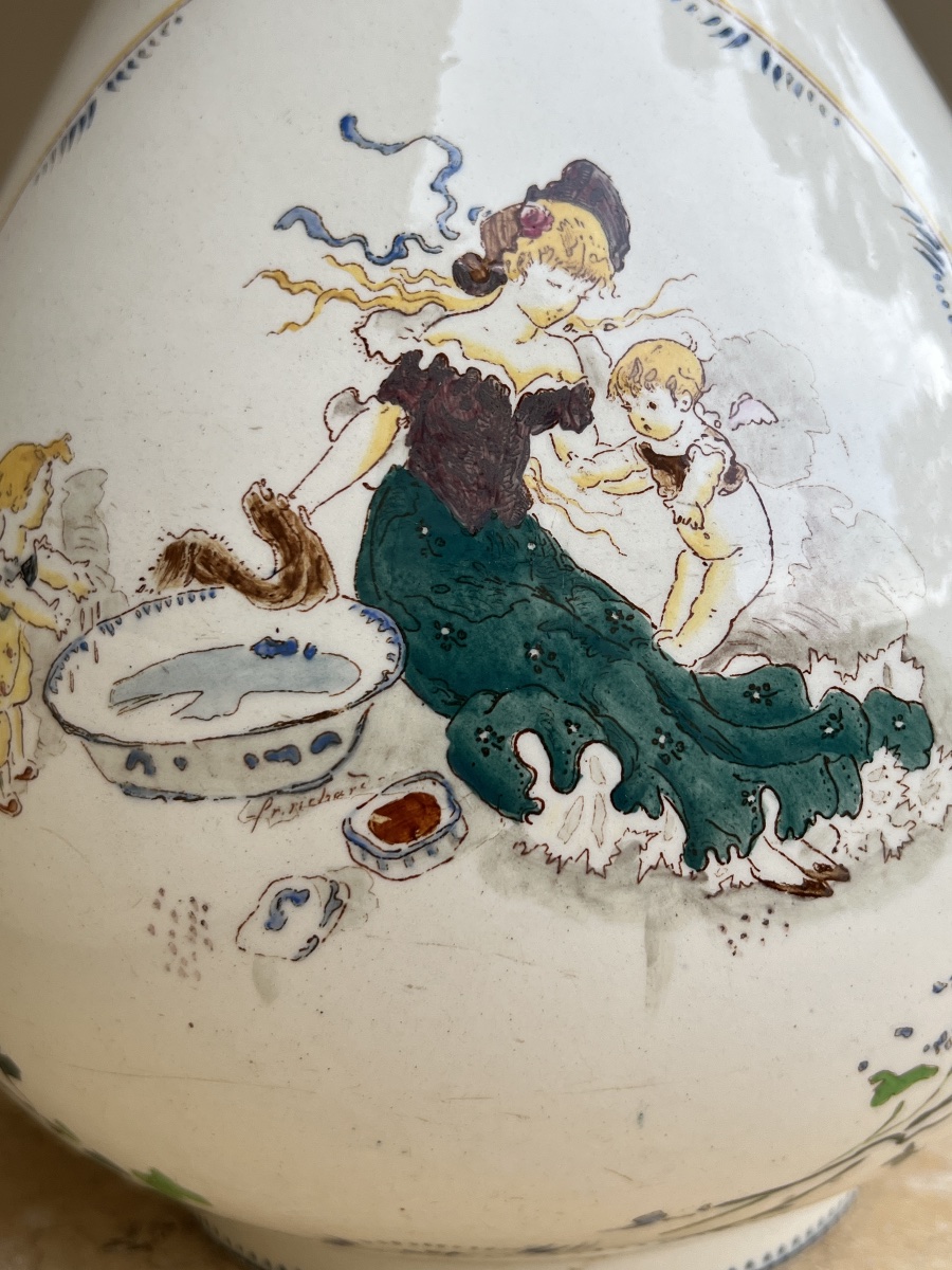 Toilet Set With Pitcher, Featuring Fairy And Cherub Designs, Sarreguemines Lutece -photo-3